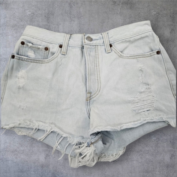 Levi's Acid Washed High Waisted Button Fly Raw Hem Jean Shorts Size‎ 27 Women's - Picture 1 of 14